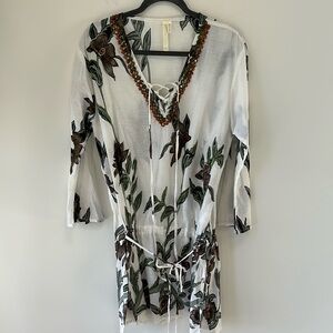 Cristinalove O/S Cream Resort Wear 3/4 Sleeve Coverup/Dress